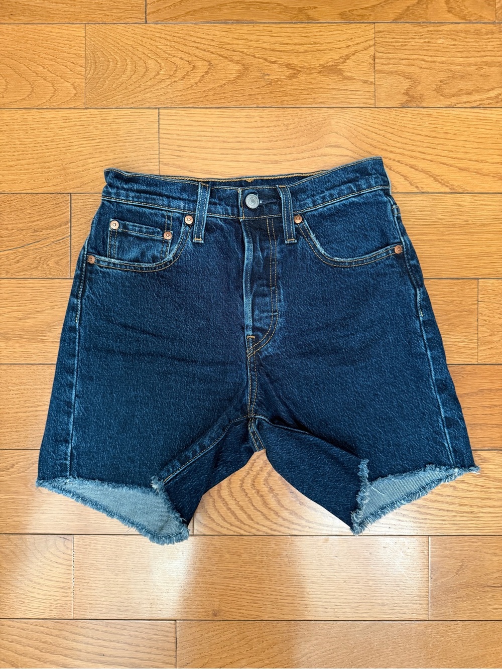 Levi's Dark Blue Raw Hem Denim Shorts